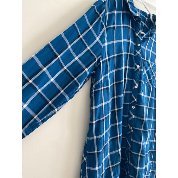 J. Jill Plaid Long Sleeve Button Up Shirt Dress Pockets Womens M Blue White - Picture 3 of 6